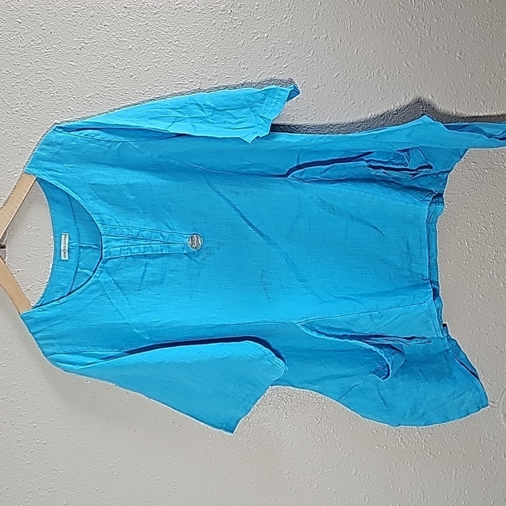 New Collection 100% Linen Blue Tunic Blouse